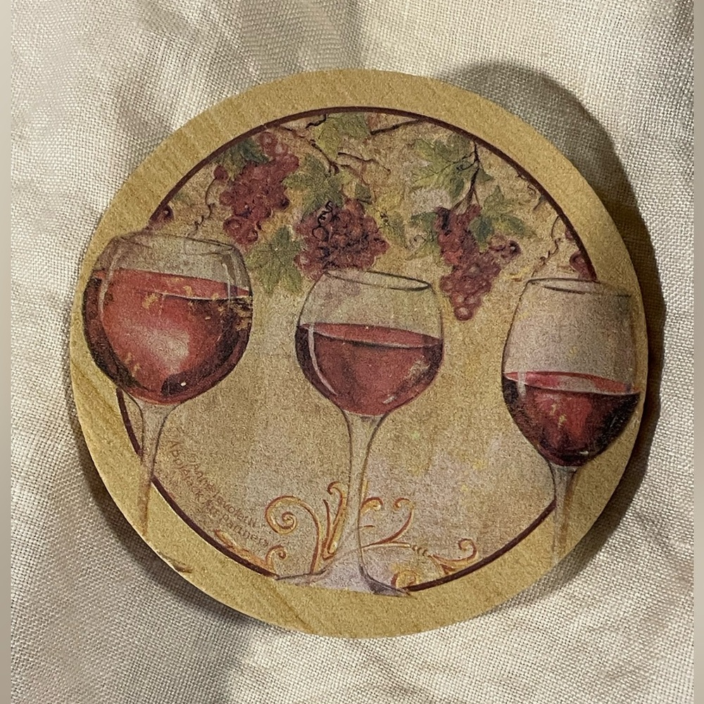 Thirstystone Sandstone Coaster with Wine Glassses and Grapes Design